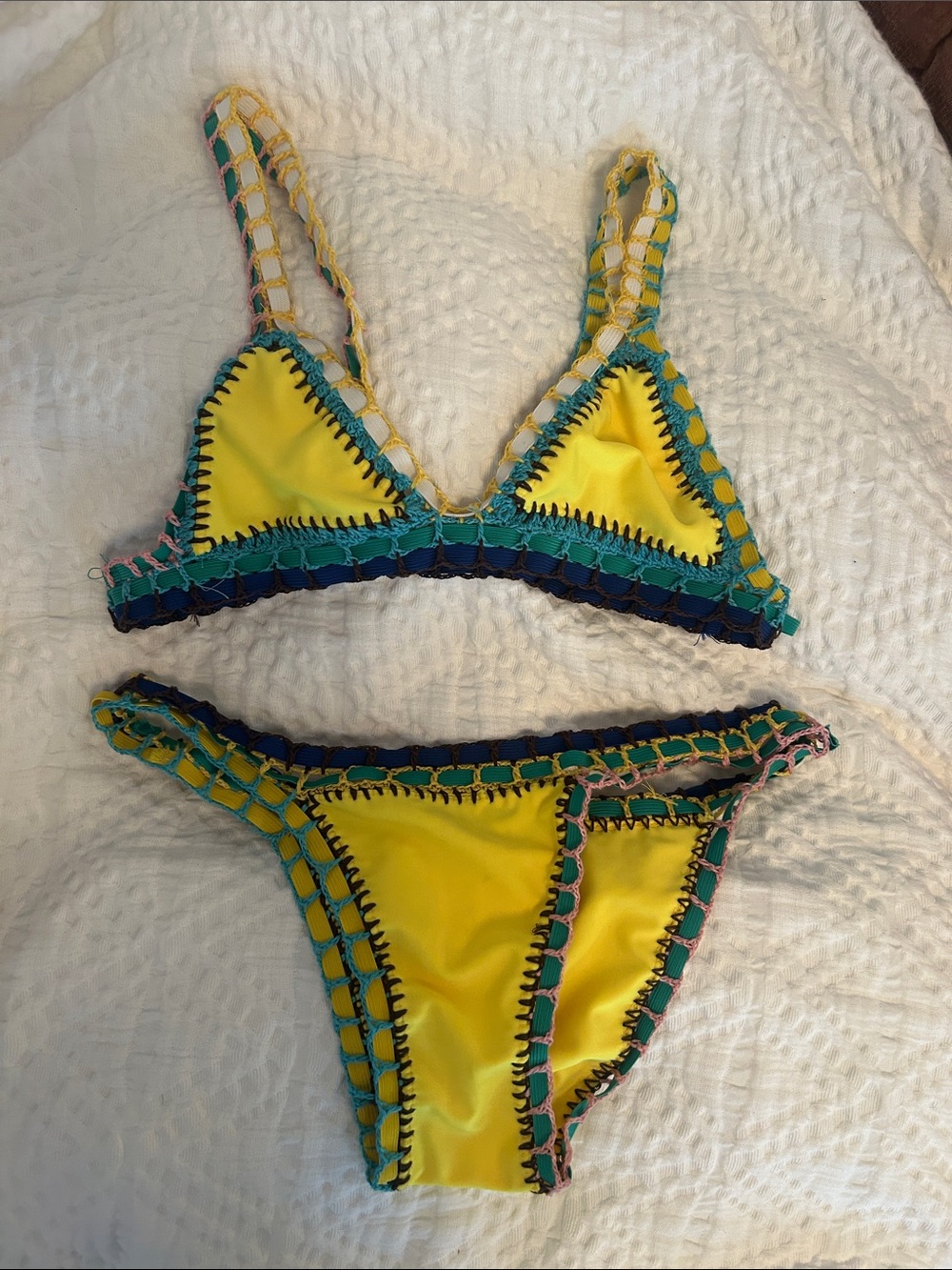 Yellow Crochet-Trim Bikini Set